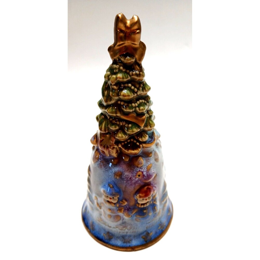 Kirkland's Potters Garden Christmas Tree Bell Collectible Holidays Snowmen Cabin